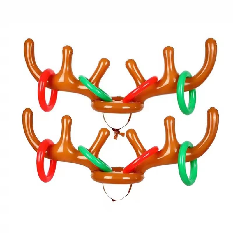 1Piece Inflatable Toss Game Reindeer Antler Hat Ring Family Interaction Game Plaything Young Boys Girls Christmas Party Accessories Supplies