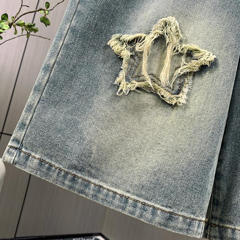 DIMANAF Plus Size 2025 Summer Women Jeans Shorts Pants Loose Basic High Waist Oversized Wide Leg Pants Elastic Waist