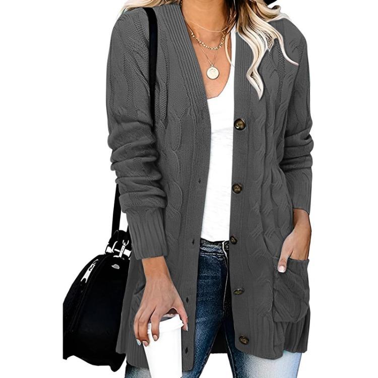 Women Solid Color Knit Cardigan Breasted Single Sweater Jacket Coat Casual