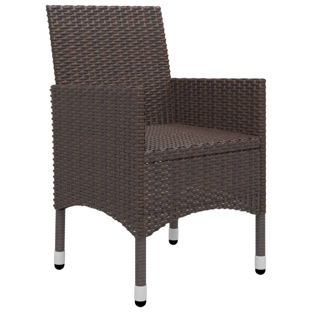 3 Piece Bistro Set Brown Poly Rattan and Tempered Glass