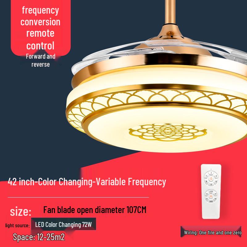 Smart Variable Frequency Ceiling Fan with Chandelier for Living Room, Bedroom, and Restaurant