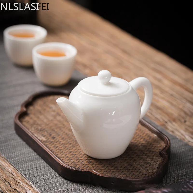 NLSLASI Chinese Handmade White Porcelain Teapot Ivory White Tea Pot Ceramics Teaware Tea Infuser Pu'er Oolong Tea Filter Kettle
