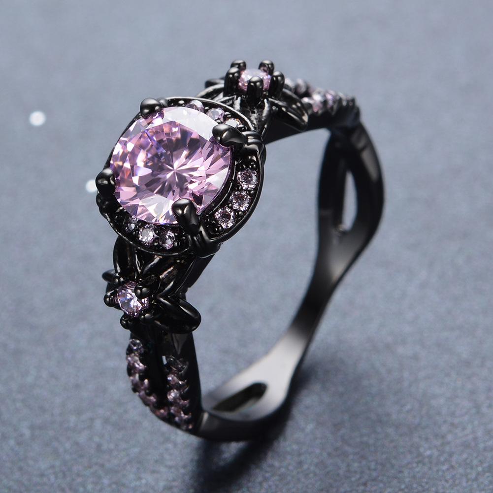 European and American black gold opal diamond-studded purple round diamond ring for men and women