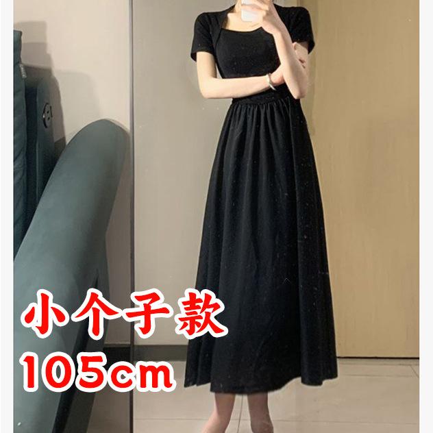 

Black Hepburn short-sleeved dress French temperament summer square collar new skirt high-end long dress socialite L