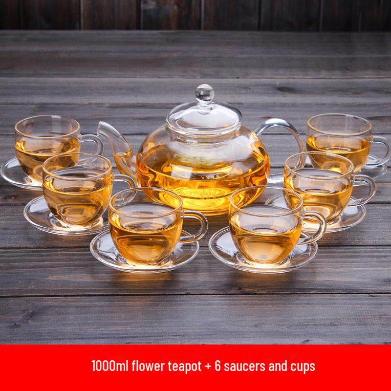 High-Temperature Resistant Glass Teapot Set with Thickened Borosilicate Teacups for Kung Fu Tea.