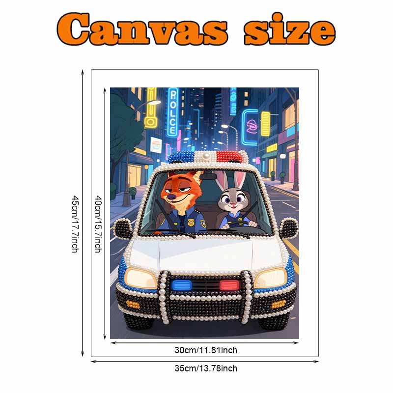Disney DIY Pearl Art Painting Nick and Judy Are Driving a Police Car Home Wall Decoration Pearl Gem Painting Pictures Crafts Home Decoration