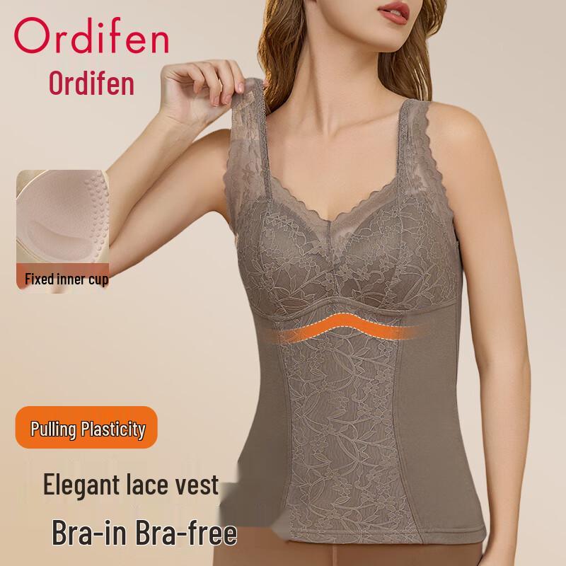 Audifen Women's Thermal Fleece-Lined Deep V Vest with Built-in Bra