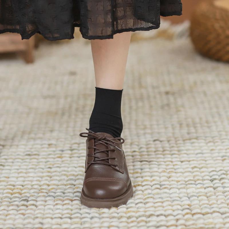 Leather Small Leather Shoes Women's British Style 2024 Spring and Autumn New Lace Up College Japanese JK Women's Shoes Thick Sol
