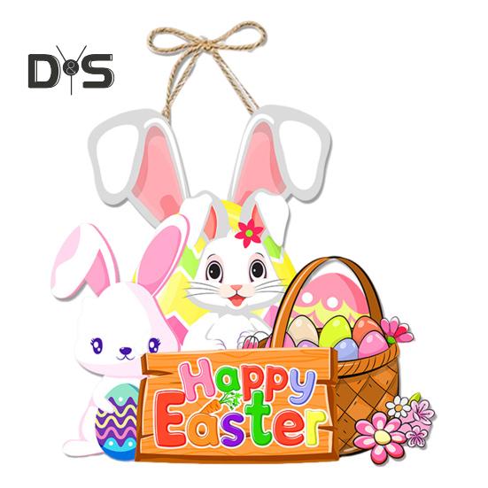 Oster-Türschild „Frohe Ostern“, Tür-Willkommensschild, hängende Dekoration für die Haustür mit Seil für Wand, Zuhause, drinnen und draußen, Frühlingsdekor