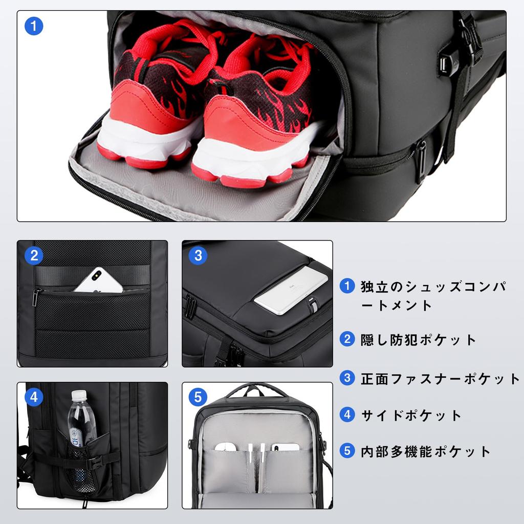 OFAMOUS Business Backpack, Expandable Gusset, Waterproof, Large Capacity, Men's, Expandable Functions, Fits 15.6-inch Laptops, Perfect for Commuting,
