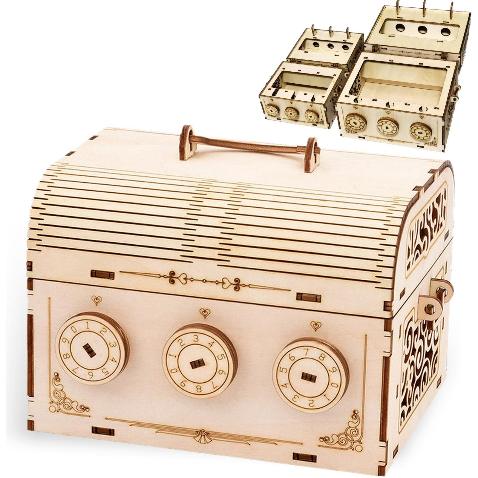 

MiYAVi Большая шкатулка-сокровищница с кодовым замком, копилка, секретная коробка, набор для поделок к весенним каникулам, 3D-пазл, деревянный пазл, подарок, развивающая игрушка, DIY для родителей и детей