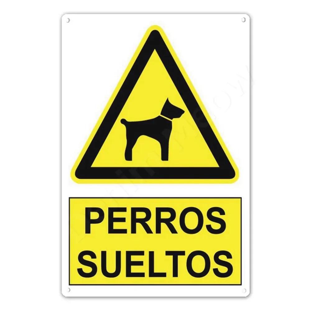 Spanish Warning Sign Danger Metal Sign for Street Yard Bar Workshop Decor Yellow Waterproof Caution Signs Outdoor Indoor