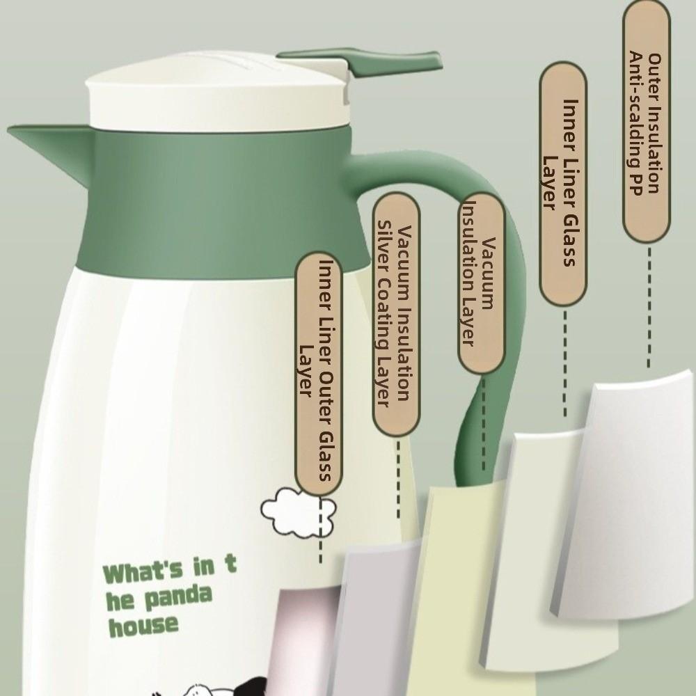Large Capacity Insulated Kettle Leak Proof Thermal Insulation Vacuum Flask Panda Pattern Glass Inner Liner Thermos Bottle
