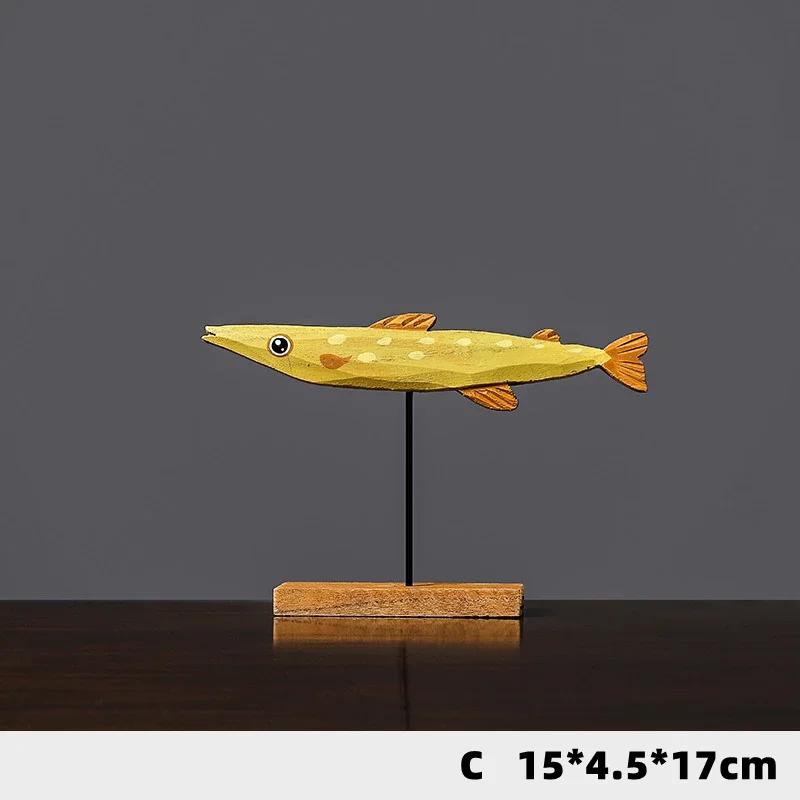 Nordic Wood Style Creative Wooden Fish Ornament Handmade Decoration Desktop Living Room Children's Room Decoration Gift