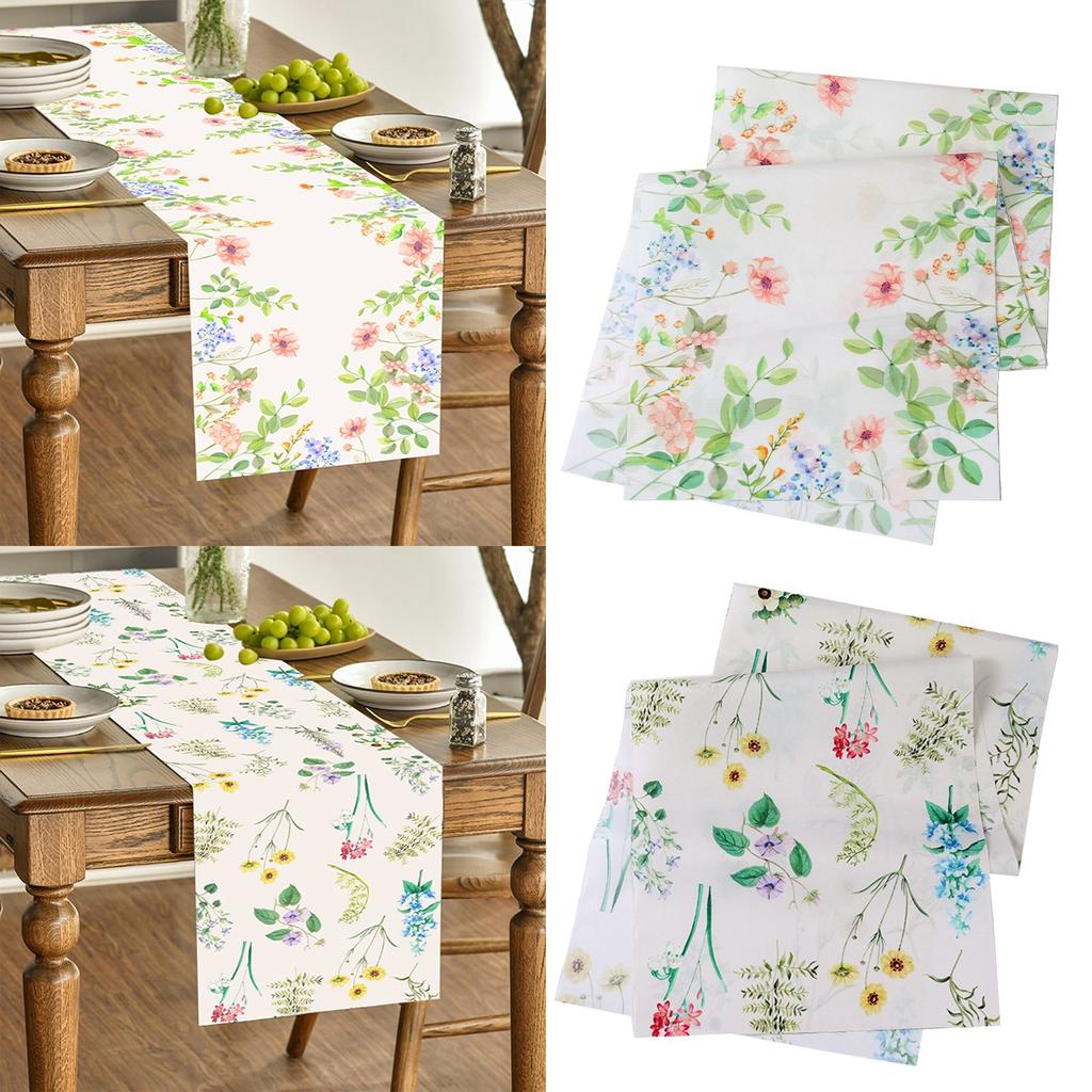 Spring Floral Watercolor Butterfly Colorful Wildflowers Burlap Linen Table Runners for Home Holiday Indoor Outdoor Wedding Party