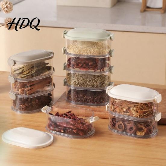 Divided Spice Organizer Stackable Bins 5-Tier Sealed Airtight Seasoning Storage Boxes Kitchen with Clear Compartments