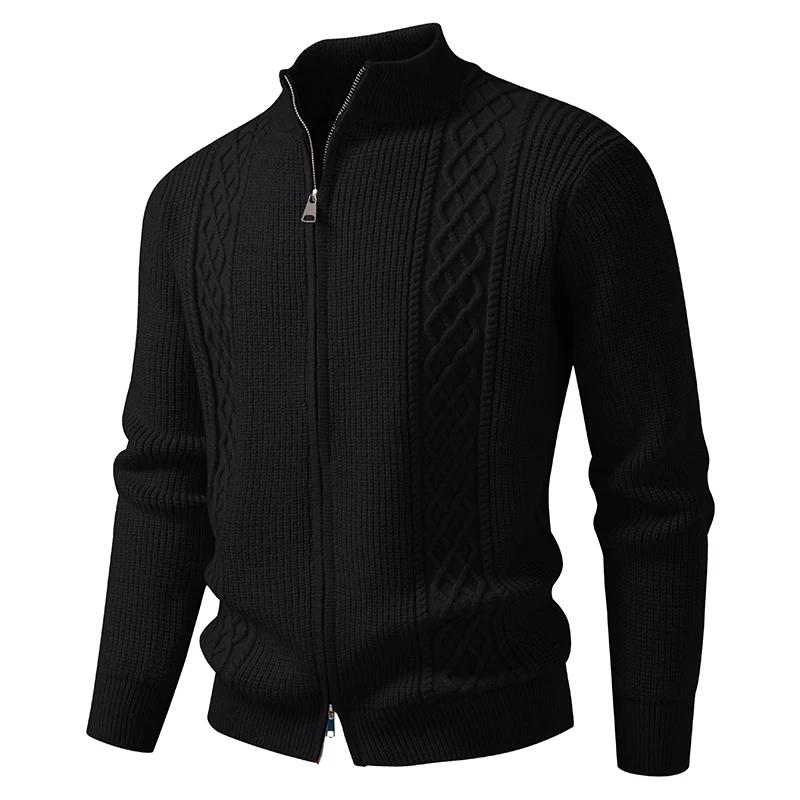 Autumn Winter Knitted Cardigan Coat Men Business Casual Sweatercoat Stand Collar Zipper Full Sleeve Knitting Sweater Outwear Man