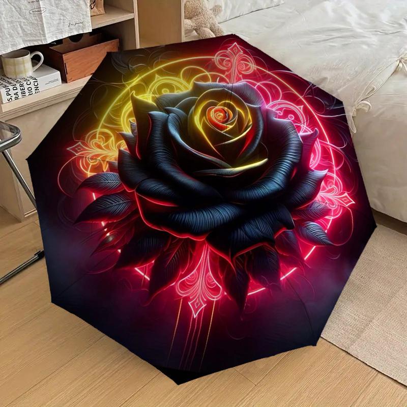 1pc Neon Rose Mandala Artwork Umbrella with Plastic Handle,Suitable for All Seasons Home Travel Outdoor UmbrellaDD127