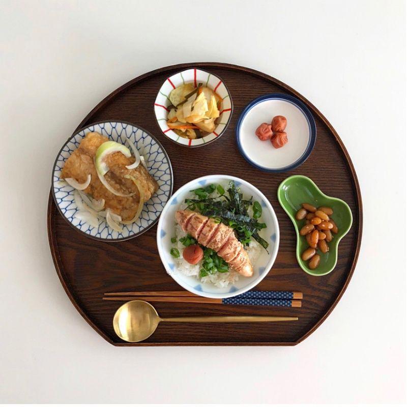 Japanese-Style Wooden Tableware Set: Breakfast Plate & Round Tray