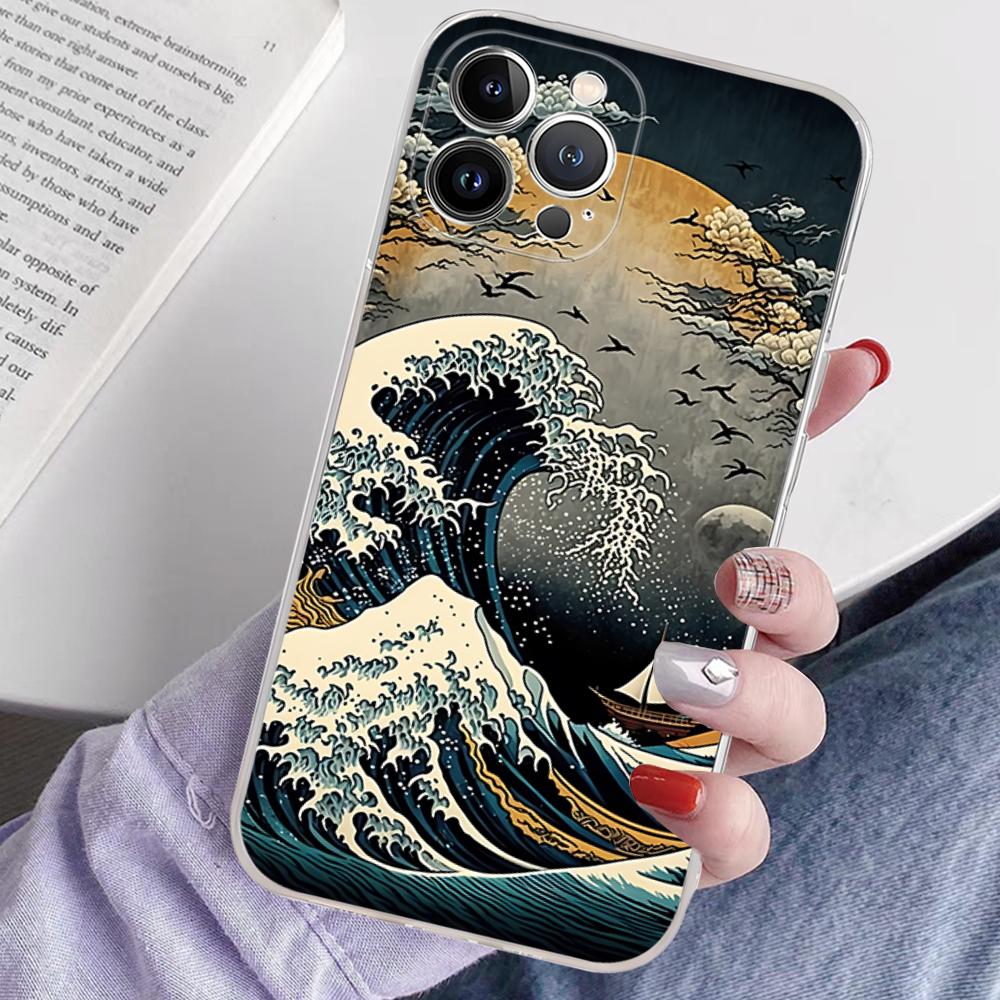 Kanagawa Great Wave Anime Phone Case For IPhone 16 15 14 13 12 Mini 11 Pro XS Max X XR SE 6 7 8 Plus Soft Silicone Cover