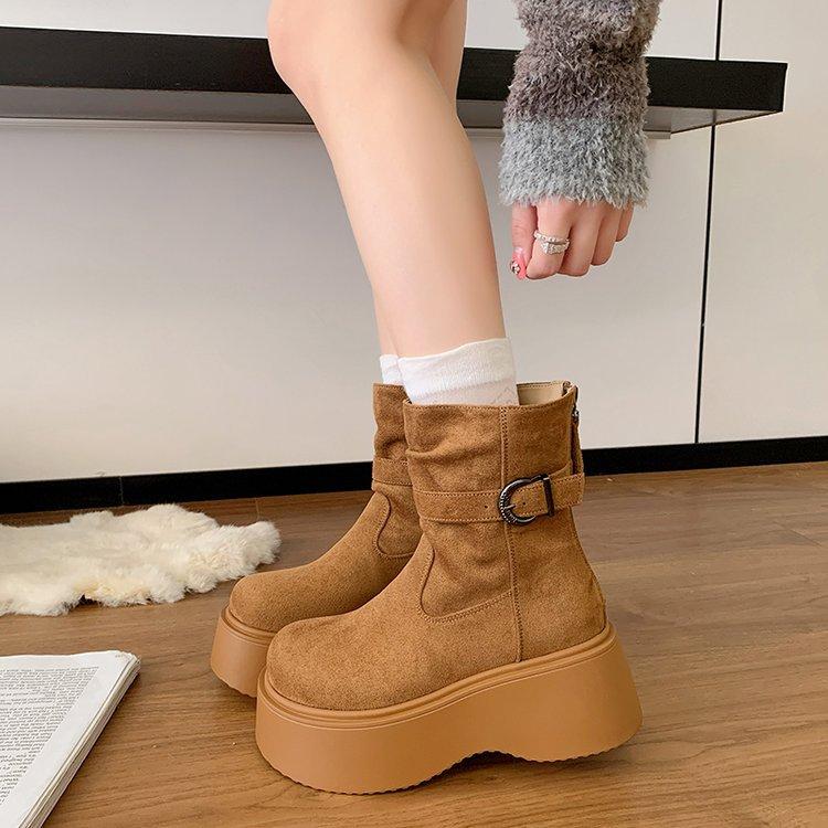 Retro Suede Small Man Super Fire Heightening Thick-soled Martin Boots Women's 2025 Autumn New Maillard Slim Short Boots