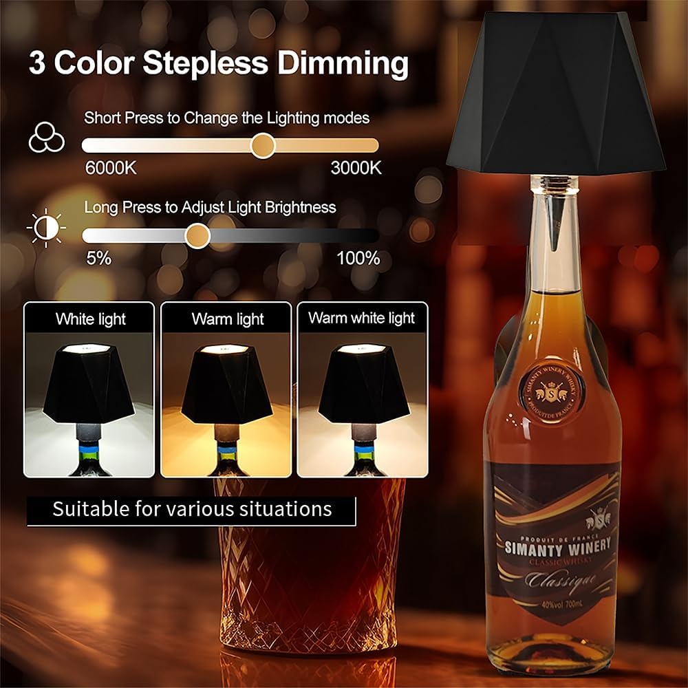 Wireless Bottle Table Lamp Touch Control of 3 Colors and Stepless Dimming Night Lamp For Bar Wine Bottles Decor Desk Lights