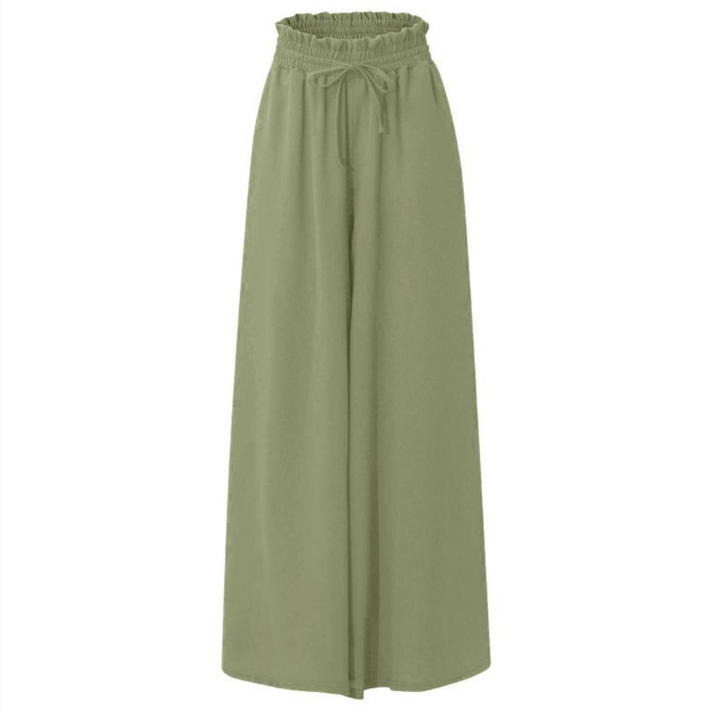 Women's Solid Color Trousers Elastic Belt Wide Leg High Waist Long Culottes