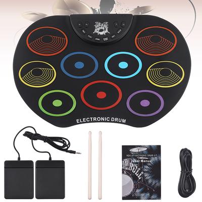 Portable Electronic Drum Digital USB 9 Pads Colorful Roll Up Set Silicone Electric Drum Kit