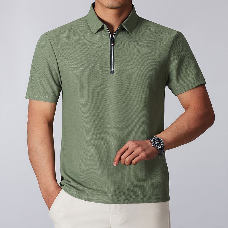 New Zipper Design Comfortable and Versatile Commuter Breathable Short-sleeved POLO Shirt Men's Stand Collar Casual Half-sleeved