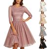 Rochie casual de modă pentru femei, cu gât rotund, mâneci bufante, croială A, cu plasă deasupra și lungime până la genunchi, pentru purtare zilnică