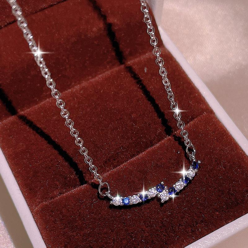 Ladies  Smile Pendant Necklace with Circular Zircon Inlay, Minimally Exquisite Jewelry, Birthday Gift