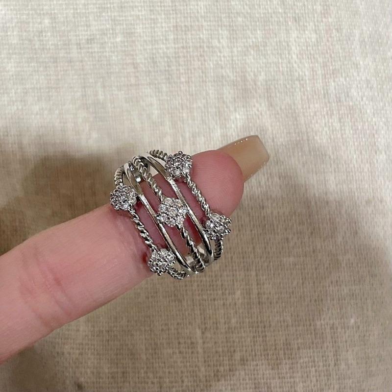 Medieval Vintage Zircon Texture Open Ring Niche High-end Index Finger Ring Light Luxury Personality Temperament Jewelry
