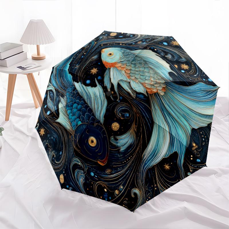 Starfish Pattern, Automatic Folding Umbrella, Portable and Foldable Design, 8 Ribs, a Christmas or Birthday Gift.