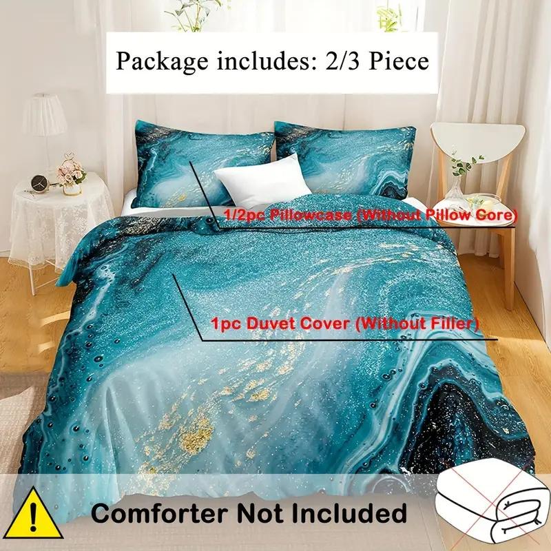 Green Blue Gold Marble Duvet Cover Set HD Digital Printing Bedding Set Soft Comfortable Duvet Cover For Bedroom Guest Room