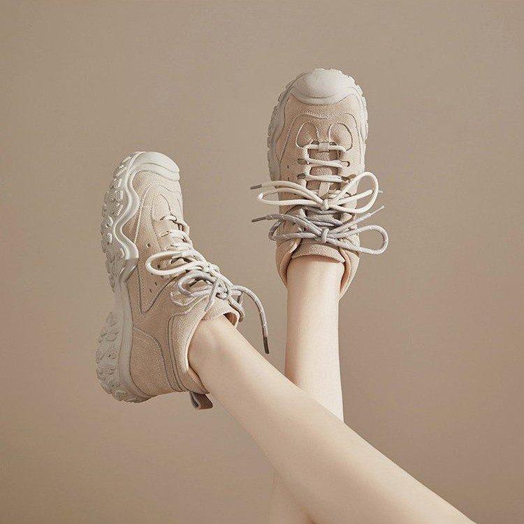 Leather platform sneakers women's 2025 new autumn brown short boots retro outdoor hiking desert boots