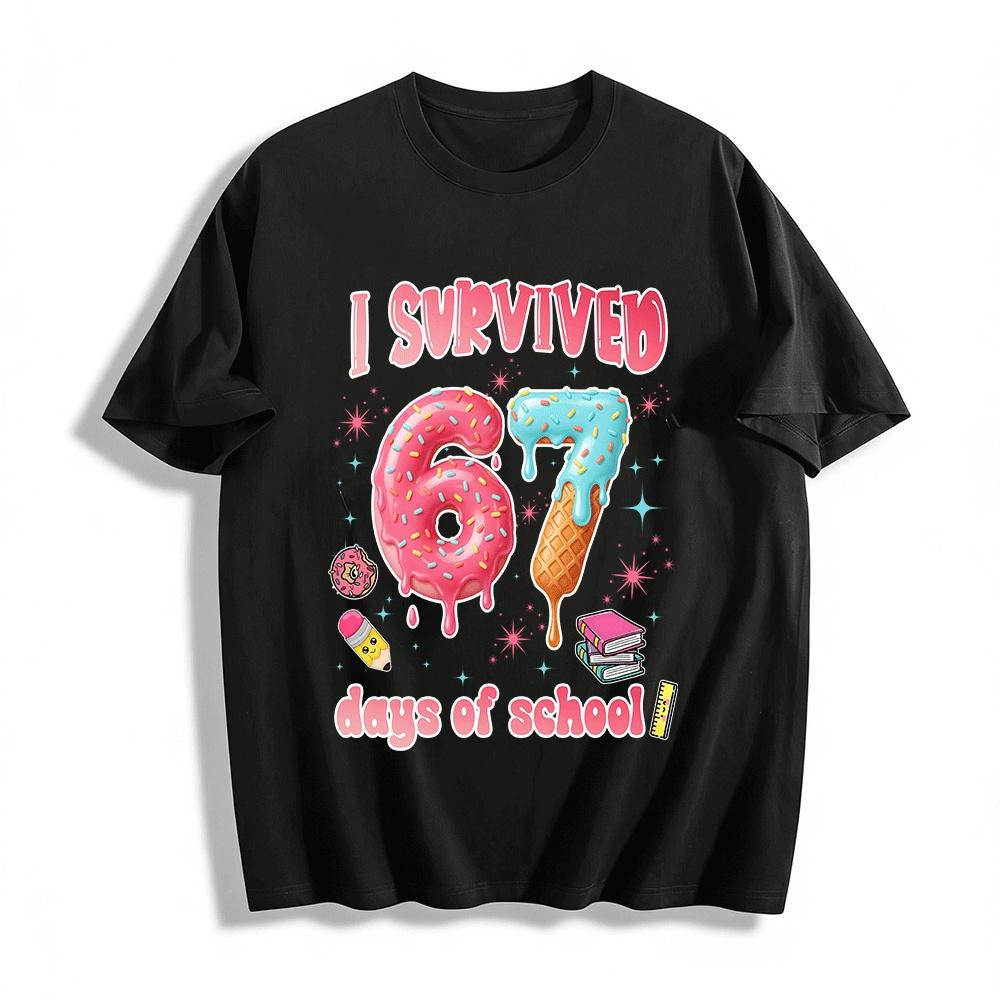 

I Survived 67 Days Of School Donut Ice Cream Themed Kids Top Pure cotton T-shirt XXS