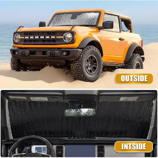 Front Windshield Sunshade for Ford Bronco 2/4-door -2026 UV Blocker Sun Visor Foldable Car Interior Protective Accessories