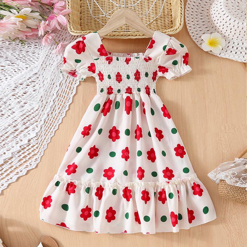 

Новое летнее тонкое милое кружевное платье принцессы с цветочным принтом для девочек, шифоновое платье для девочек, детская одежда 150