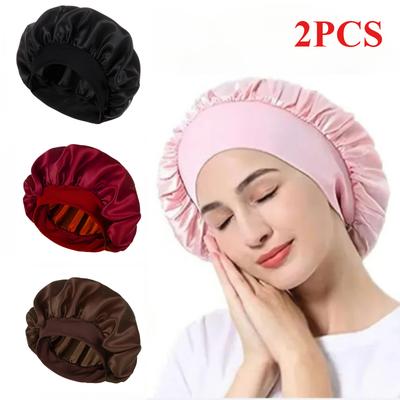 Satinhauben Nachtschlafmütze Groß Elastisches Breites Weiches Band Bunte Seidenmütze zur Lockenpflege Schönheit Make-up für Damen Herren