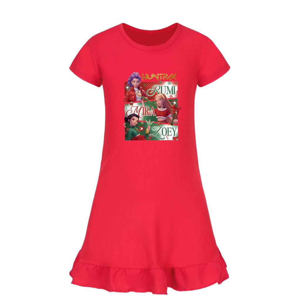 5181 Kinder Mädchen Weihnachten Neujahr Mira Zoey Rumi Bedrucktes Rüschen Kurzarm Freizeitkleid