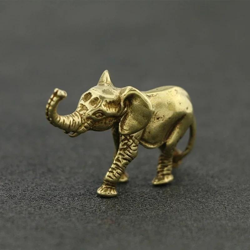 Bronze Miniature Elephant Statue Home Office Tea Carving Handle Pet Desktop Animal Ornament