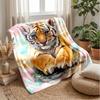 Tiger Bathing In Flowers Theme Blanket Lightweight Warm Flannel Blanket Decorative Throw Blanket for Home Decoration