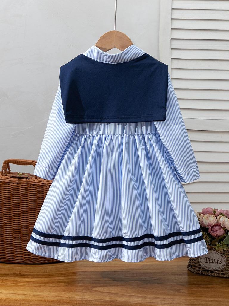 2025 Autumn Girls' Two-piece Set: Turn-down Collar Shirt Dress with Casual Small Shawl