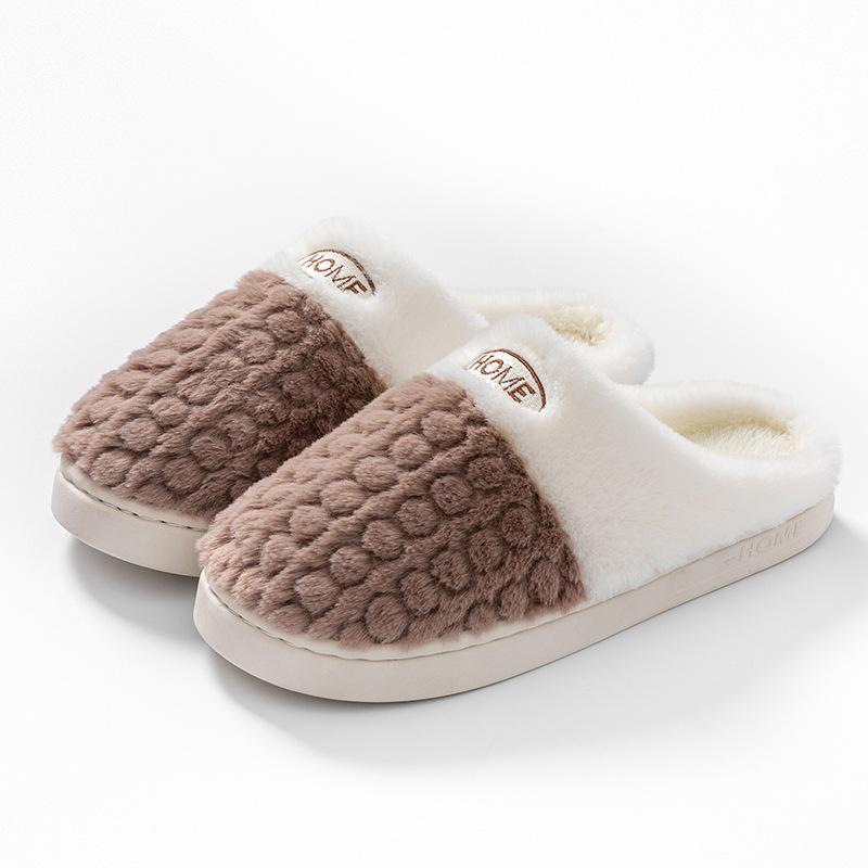 Double-parcel Wheat Ear Shoes Autumn and Winter Home Indoor Warm and Velvet Thick-soled Couples Wear Cotton Slippers