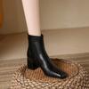Eckige Zehenpartie Kurzstiefel 2025 Herbst und Winter neue Stiefel sehen schlank aus braun vielseitig Leder dicker Absatz Damenstiefel