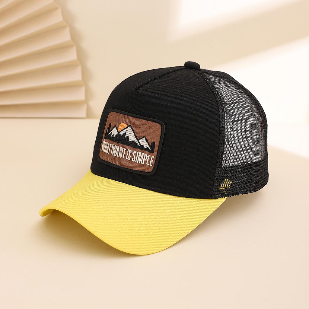 Fashionable Summer Hollow Out Mesh Baseball Cap with Embroidered Sunset Mountain Design, Outdoor Sun Protection Snapback Hat