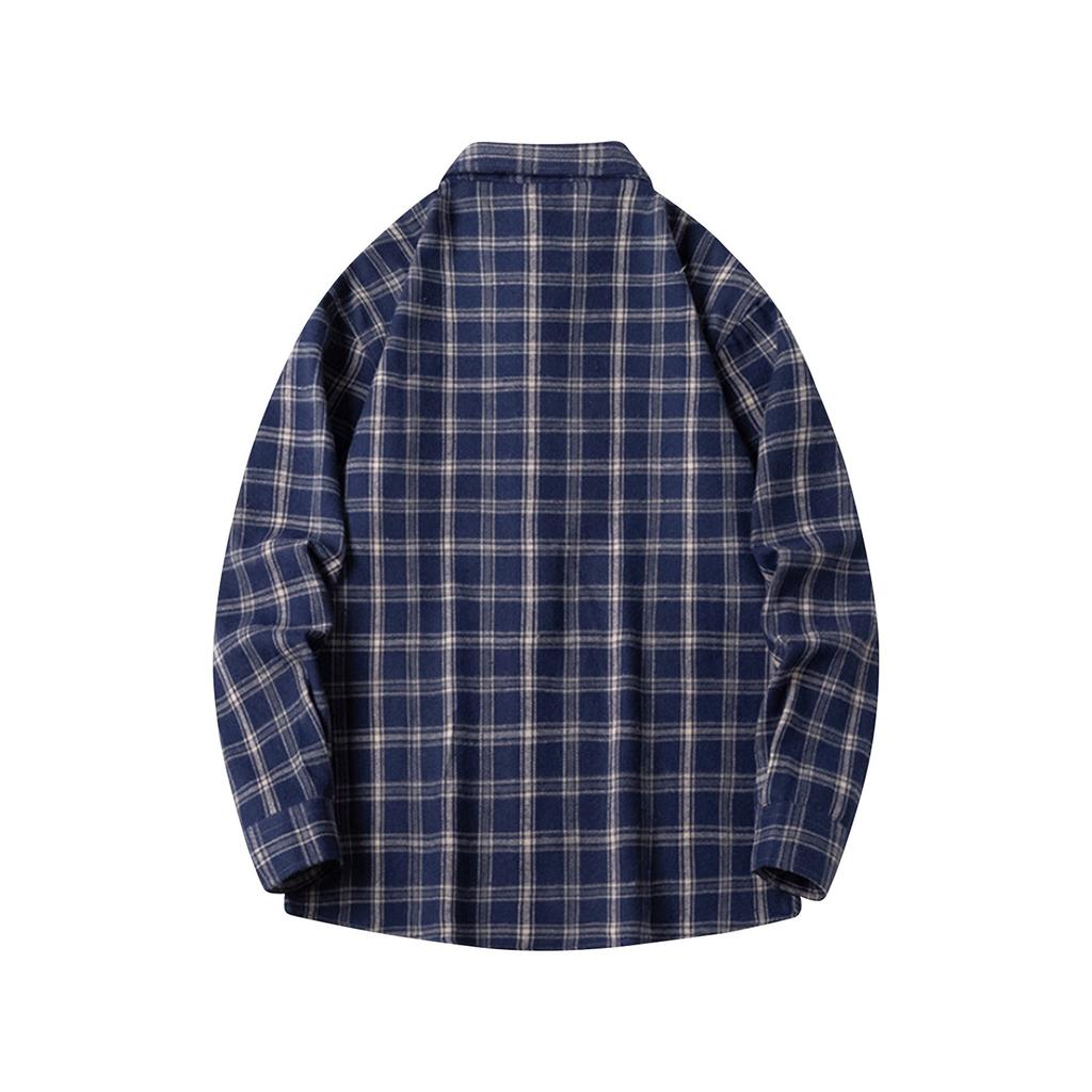 Men's Spring Plaid Trendy Fashion Loose Drop Shoulder Stand Collar Long Sleeve Shirt