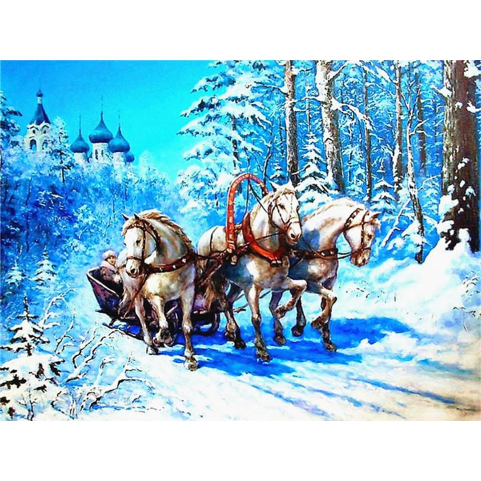 5D DIY Diamond Painting Landscape Winter House Full Round Rhinestone Embroidery Cross Stitch Kit Mosaic Picture Decoration Gift