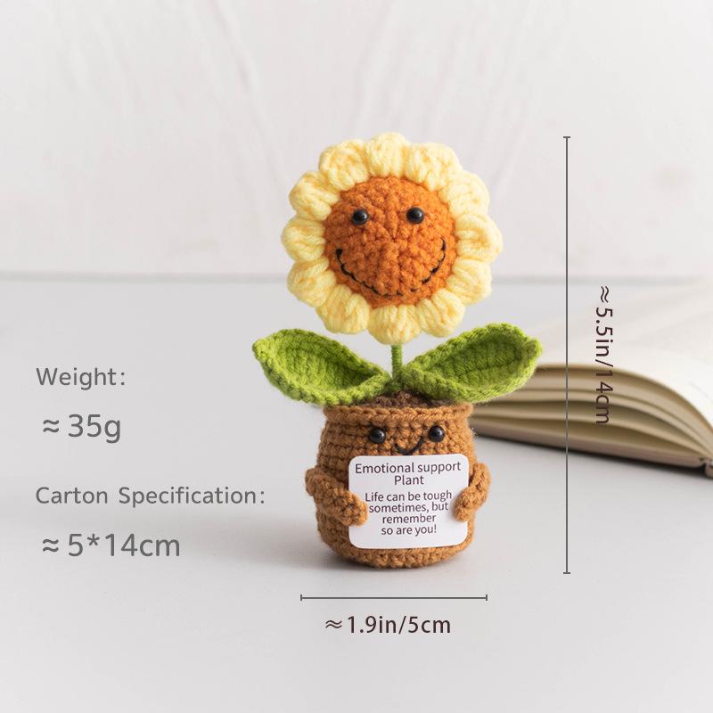 Cute Crochet Flowers Potted Hand-woven Rose Colorful Sunflower Positive Emotional Crochet Flower Potted for Home TableDecor Gift