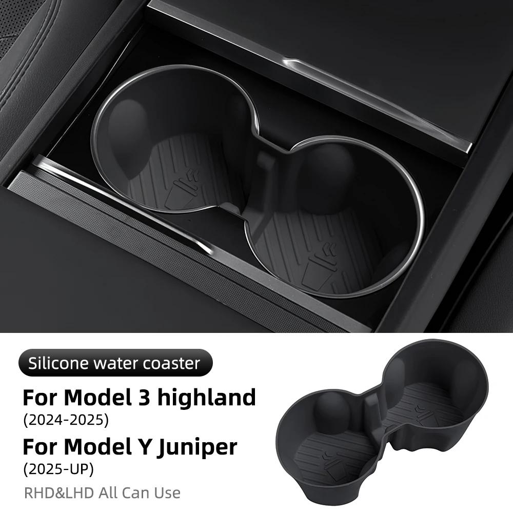 

Silicone Center Console Water Cup Holder For Tesla Model 3 Highland 2024 Model Y Juniper 2025 2026-UP Non-Slip Cup Mat Interior LHD RHD Black